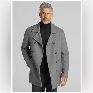 Joseph Abboud Doubled-Breasted Gray Wool-Blend Peacoat